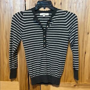 LOFT Black and White V-Neck Striped Sweater